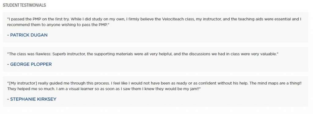 students testimonials