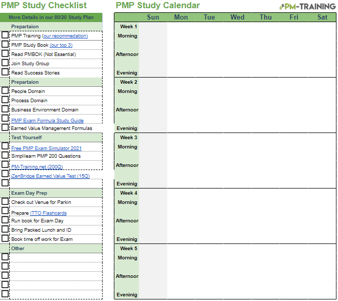 PMP Study Plan Checklist 2021