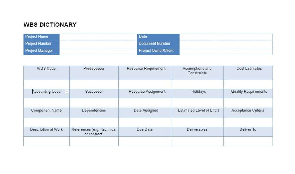 Google Doc WBS Dictionary Template 01 - Project WBS Dictionary Sample Template