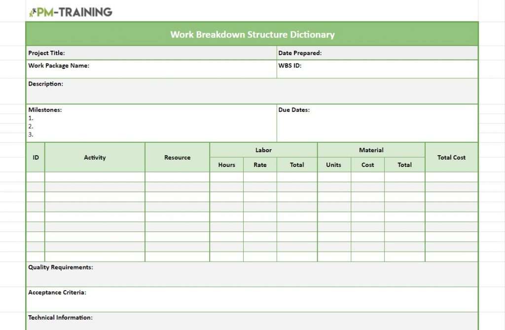 Google Sheet WBS Dictionary Template 01 - PM-Training WBS Dictionary Template