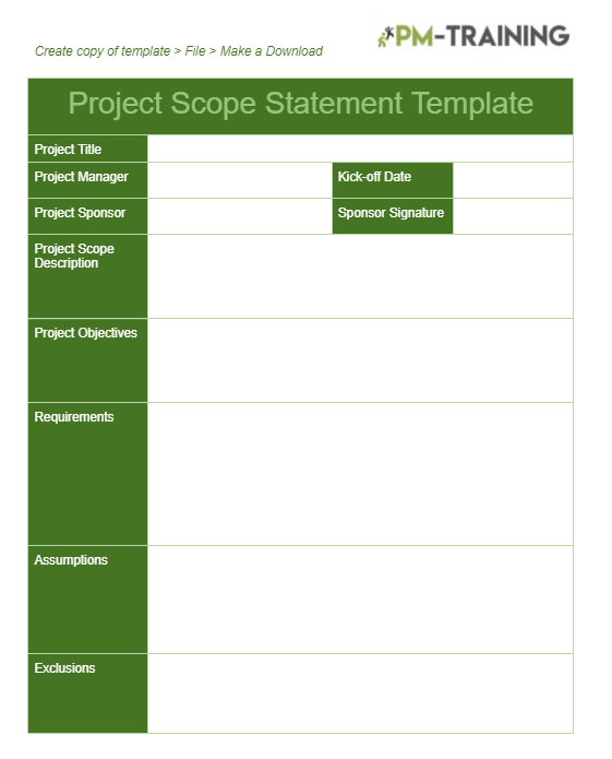 Project Scope Statement Template free