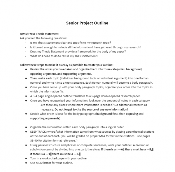 Google Doc Project Outline Template - Senior Project Outline Guideline and Example