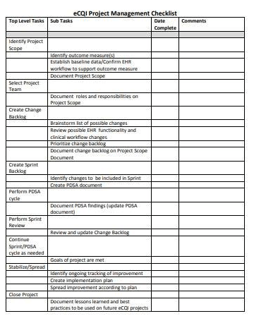 Project Manager Checklist Template sampletemplates