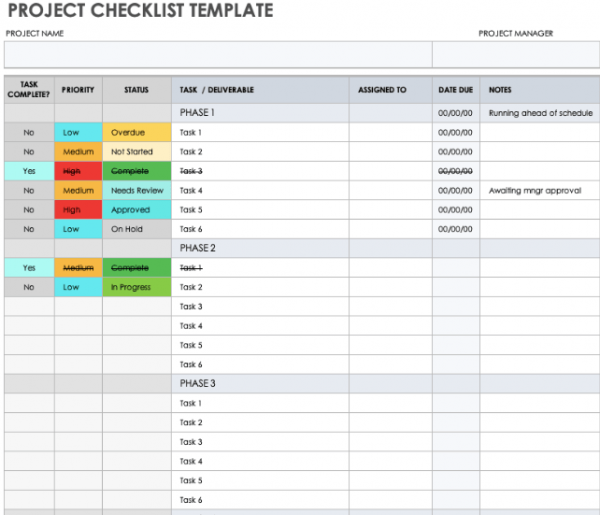 Project Manager Checklist Template SMARTSHEET