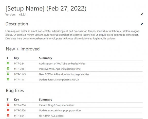 Release Note Template atlassian