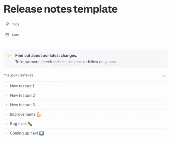 Release note template