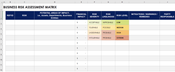 Risk Management Template - Excel For Businesses