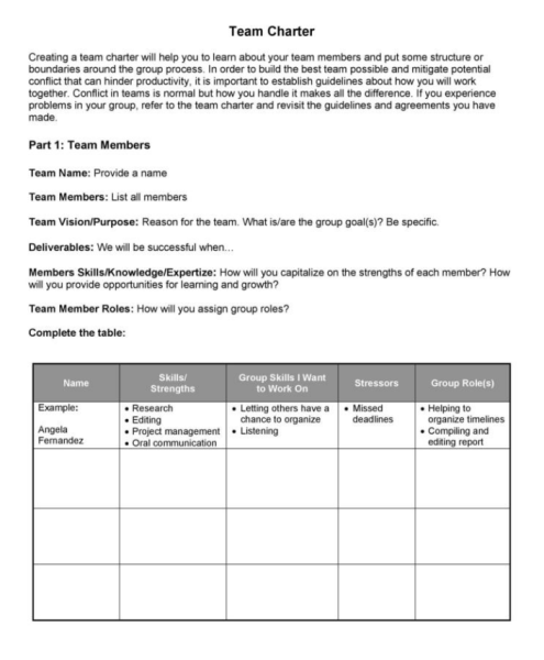 Team Charter Template - Word 5