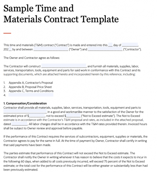 Time and Materials Contract Template netsuite