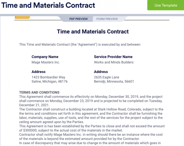 Time and Materials Contract jotform