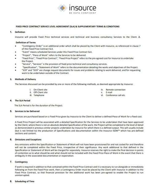 Fixed Price Contract - Service Level Agreement PDF