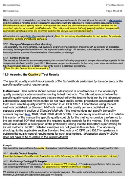 Quality assurance plan template