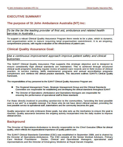 Quality assurance plan template