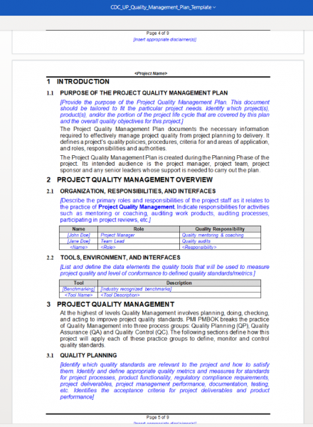 Quality Management Plan Template Word free