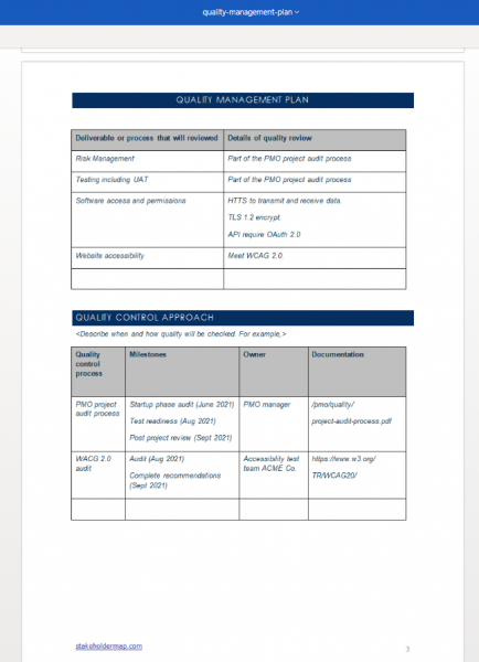 Quality Management Plan Template Word