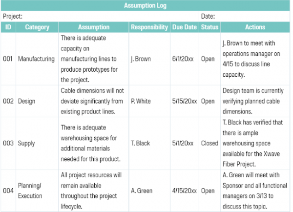 Assumption log example