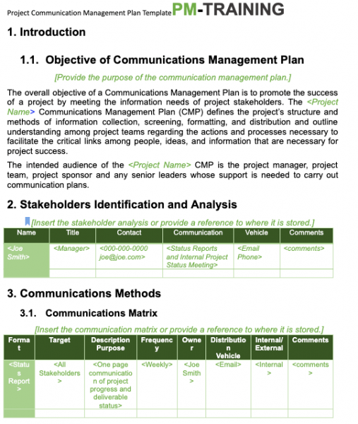 Communication management plan template 