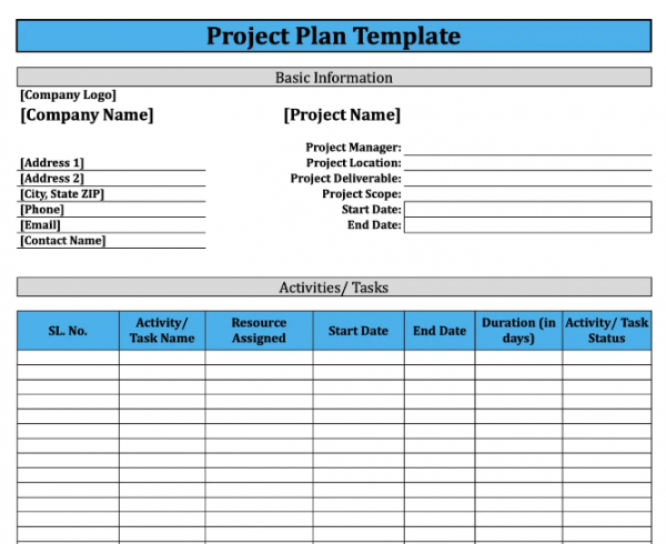 Project Plan Template Excel