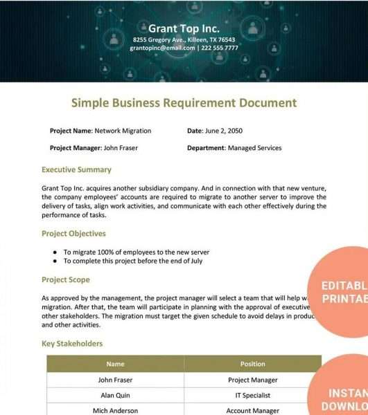 Agile Business Requirements Document Template Word 6