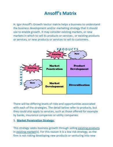 Ansoff Matrix Template - Basic Sample