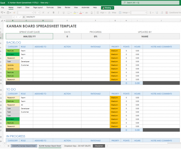 Kanban Board Excel Free