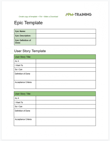 PMTraining Epic Template