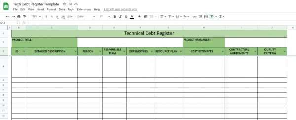 Technical Debt Register Template