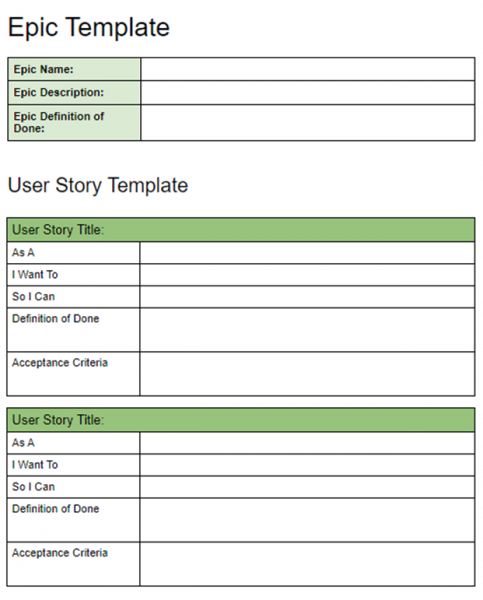 User Stories Word Template