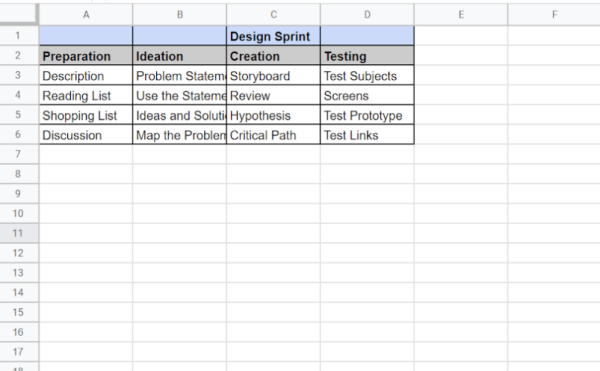 Design Sprint Template - Excel 1