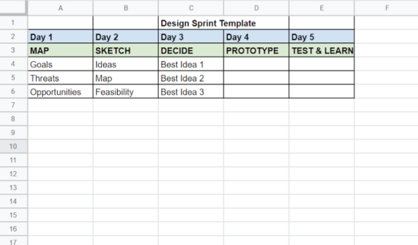 Design Sprint Template - Excel 2