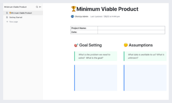 Minimum Viable Product Template - ClickUp