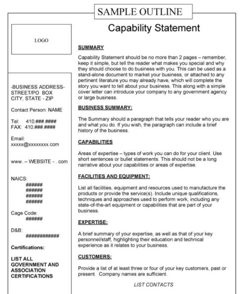 Capability Statement Template Word 10