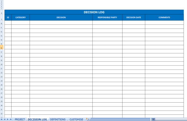 Decision Log Template - Excel 1