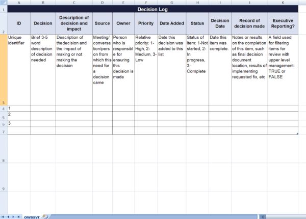 Decision Log Template - Excel 2