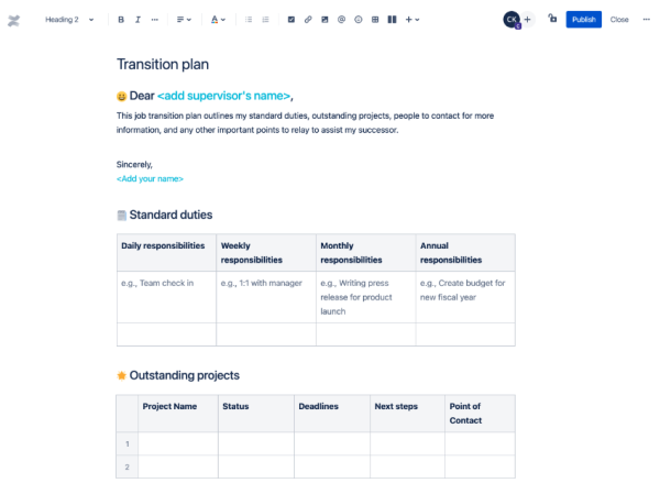 Business Transition Plan Template Online Tool - Atlassian