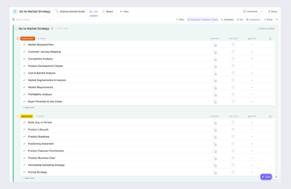 Go To Market Strategy Online Tool - ClickUp